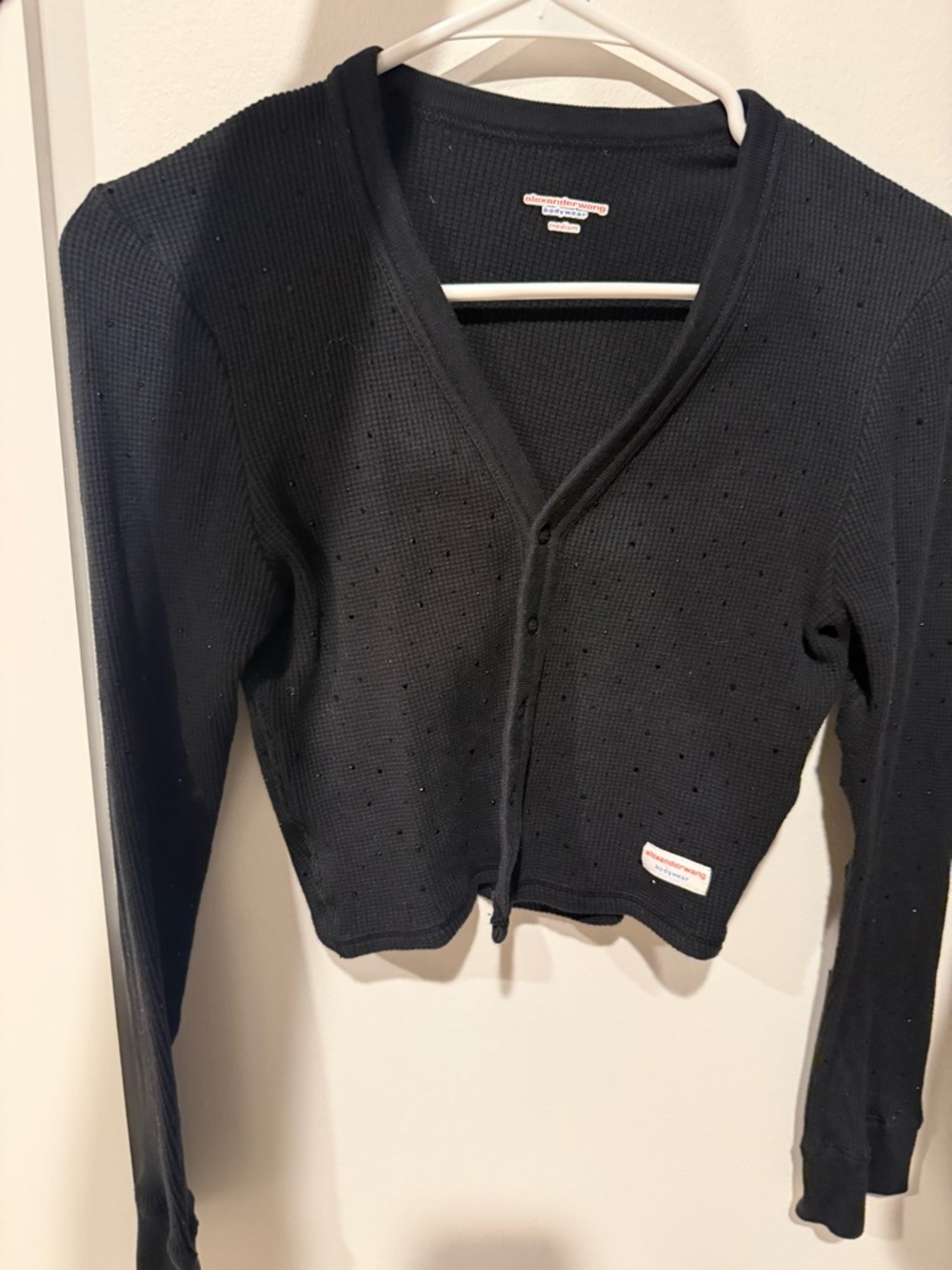 Alexander Wang Black Waffle-Knit Button Cardigan